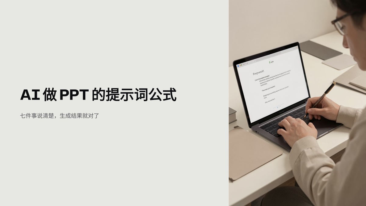AI 做 PPT 提示词技巧:7 要素公式与 6 个场景模板 — 1
